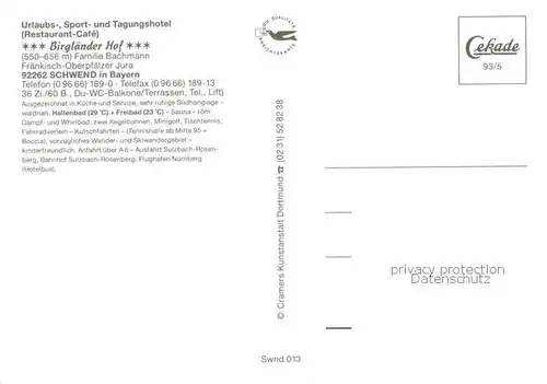 AK / Ansichtskarte Schwend_Oberpfalz Birglaender Hof Schwend Oberpfalz