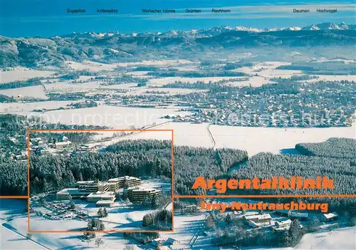 AK / Ansichtskarte Isny_Allgaeu Fliegeraufnahme Argentalklink Winter Schnee Alpen Panorama Kuranstalt Alpenblick Isny Allgaeu