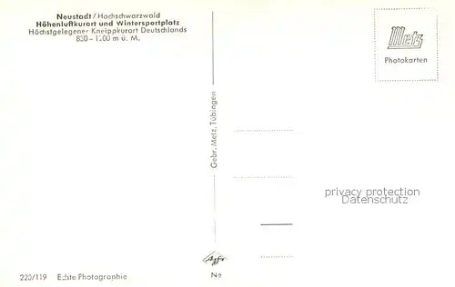 AK / Ansichtskarte Neustadt_Schwarzwald Panorama Hoehenluftkurort Wintersportplatz Kneippkurort Neustadt_Schwarzwald