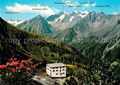 AK / Ansichtskarte Elferhuette_Stubai_AT Panorama m. Elferhuette Ruderhofspitze Seespitz Daunkogel 