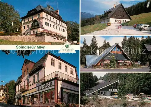 AK / Ansichtskarte Spindleruv_Mlyn_Spindelmuehle_Riesengebirge_CZ Hotel Praha   Restaurance Myslivna   Hotel Alberon 