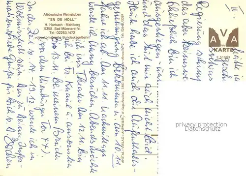 AK / Ansichtskarte Bad_Muenstereifel Altdeutsche Weinstube En de Hoell Innenansicht Bad_Muenstereifel