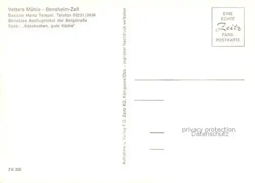AK / Ansichtskarte Zell_Bensheim Vetters Muehle Terrassen Ansicht Zell Bensheim