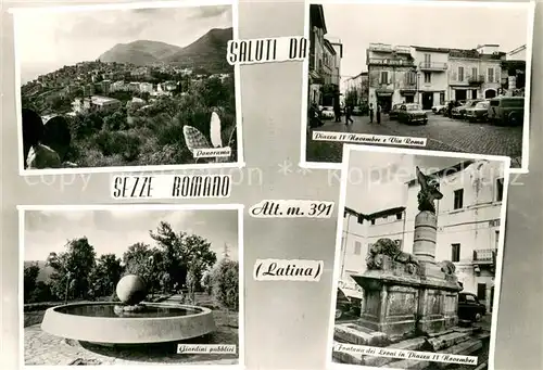AK / Ansichtskarte Sezze_Latina Panorama Piazza IV November e Via Roma Giardini pubblici Fontana dei Leoni in Piazza IV November Sezze_Latina