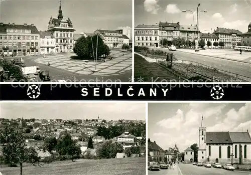 AK / Ansichtskarte Sedlcany_CZ Namesti Miru Sporitelna radnice hotel Vitavan Celkovy pohled Martinsky kostel 
