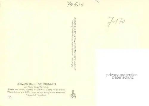 AK / Ansichtskarte Schwaebisch_Hall Fischbrunnen Simson mit Loewen Michael mit Drachen Schwaebisch Hall