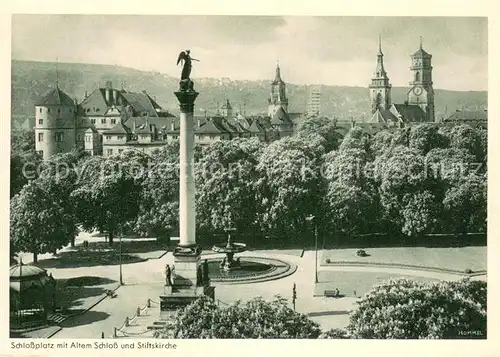 AK / Ansichtskarte Stuttgart Schlossplatz mit Altem Schloss und Stiftskirche Stuttgart