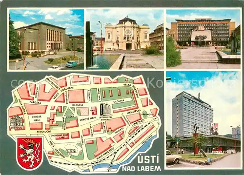 AK / Ansichtskarte Usti_nad_Labem_Aussig_CZ Kulturni dum Divadlo KNV Interhotel Bohemia Kulturpalast Theater Stadtplan 