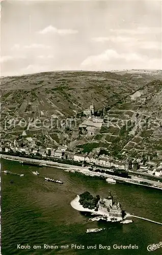 AK / Ansichtskarte Kaub_Rhein Fliegeraufnahme mit Pfalz und Burg Gutenfels Kaub_Rhein