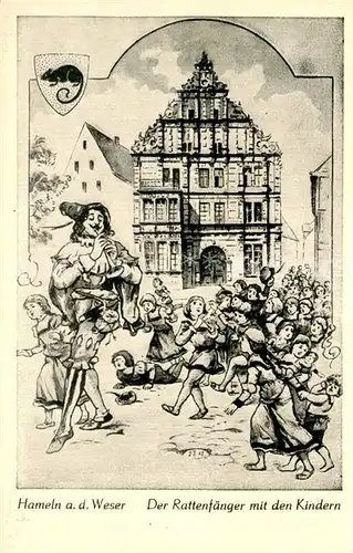 AK / Ansichtskarte Hameln_Weser Der Rattenfaenger mit den Kindern Hameln Weser