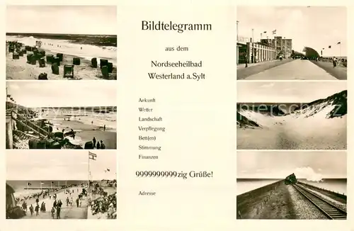 AK / Ansichtskarte Westerland_Sylt Strandpartien Promenade Duenen Inselbahn Westerland_Sylt
