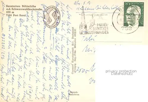 AK / Ansichtskarte Sand_Buehl Sanatorium Buehlerhoehe a. d. Schwarzwaldhochstrasse Sand_Buehl