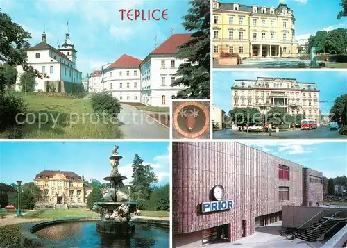 AK / Ansichtskarte Teplice__Teplitz Schoenau_CZ Teilansichten m. Brunnen 
