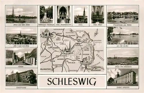 AK / Ansichtskarte Schleswig_Schlei Dom Holm Bellmann Denkmal Regierung Dom Inneres Altar Fischerboote Schleipartie Haddeby Schloss Gottorp Schleswig_Schlei