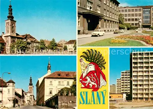 AK / Ansichtskarte Slany_Schlan_CZ namesti 9 kvetna Gottwaldovo namesti Vinarickeho ulice Nova vystavba 