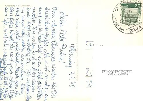 AK / Ansichtskarte Chieming_Chiemsee Fliegeraufnahme Chieming Chiemsee