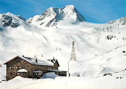 AK / Ansichtskarte Dresdnerhuette mit Schaufelspitze und Stubaier Gletscherbahn Dresdnerhuette
