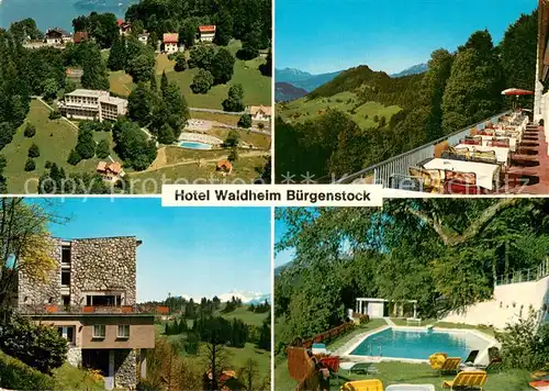 AK / Ansichtskarte Buergenstock_Vierwaldstaettersee Fliegeraufnahme Hotel Waldheim Terrasse Schwimmbad Buergenstock