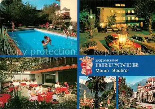 AK / Ansichtskarte Meran_Merano Pension Brunner Pool Terrasse Ortspartie Meran Merano