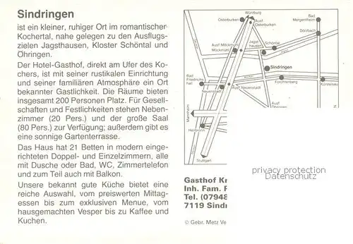 AK / Ansichtskarte Sindringen Landgasthof Krone Speisesaal Gaststube Panorama Sindringen