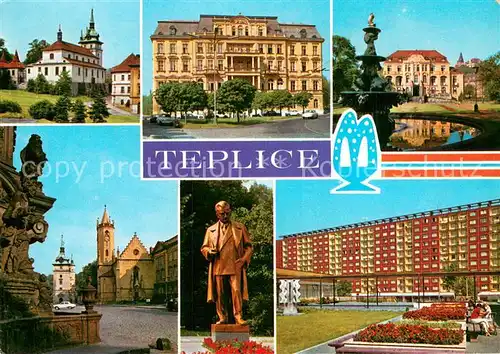 AK / Ansichtskarte Teplice__Teplitz Schoenau_CZ Zamek Cisarske lazne Kamenne lazne Zamecke namesti Pomnik Kl Gottwalda Nova vystavba v Retenicich 