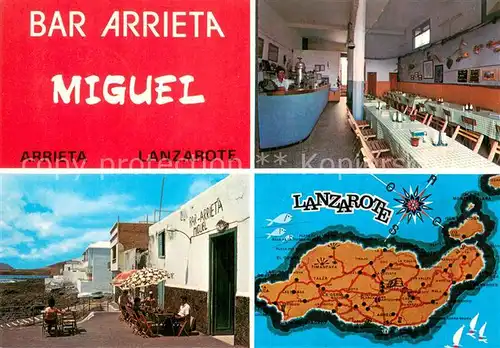AK / Ansichtskarte Lanzarote_Kanarische Inseln_ES Bar Arrieta Miguel Inselkarte 