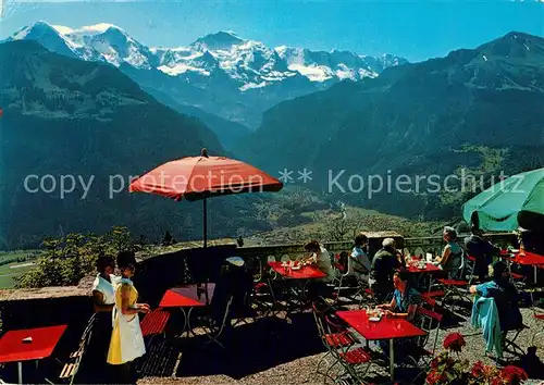 AK / Ansichtskarte Interlaken_BE Hotel Restaurant Harder Kulm Terrasse mit Eiger Moench Jungfrau Interlaken_BE