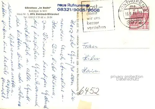 AK / Ansichtskarte Blaichach_Allgaeu Gaestehaus Im Bachtl Blaichach_Allgaeu