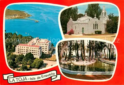 AK / Ansichtskarte La_Toja_Isla_de_La_Toja_ES Isla de Ensueno Fliegeraufnahme Kirche Weiher 