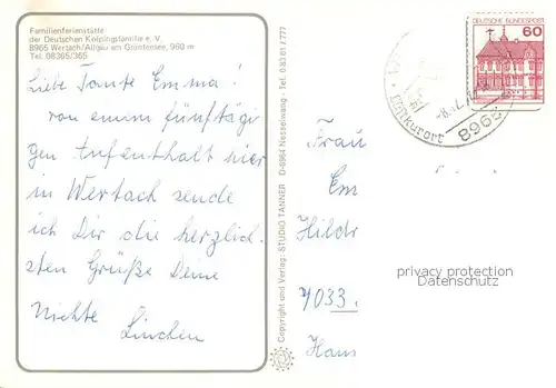 AK / Ansichtskarte Wertach Familienferienstaette der Dt Kolpingfamilie Wertach