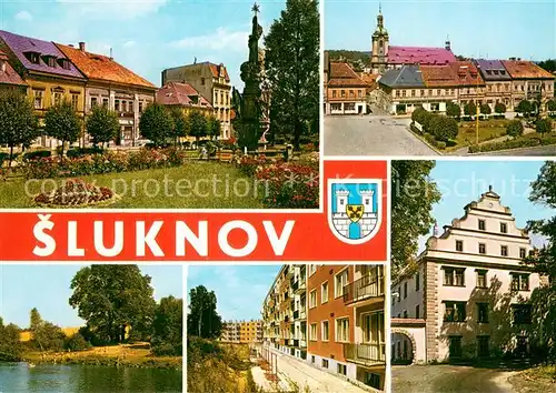 AK / Ansichtskarte Sluknov_Schluckenau_CZ Namesti MIru Koupaliste Nova vystavba Zamek 