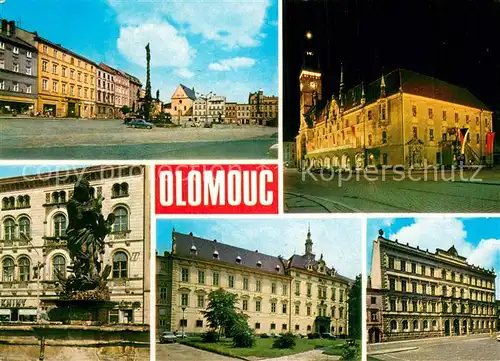 AK / Ansichtskarte Olomouc_Olmuetz_CZ Namesti Miru nocni zaber radnice Herkulova kasna v pozadi byvaly Edelmannuv palac Arcibiskupsky palac Skola 