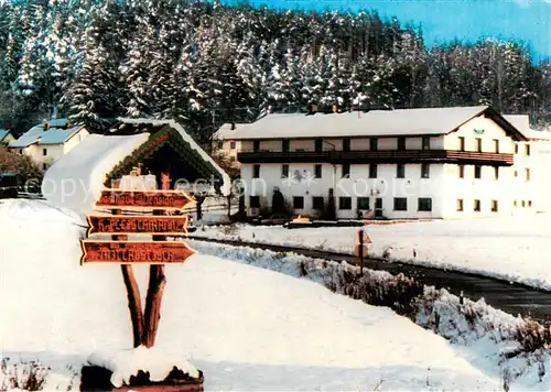 AK / Ansichtskarte Prackenbach Gasthof Pension Fleischmann Wegweiser Winterlandschaft Prackenbach