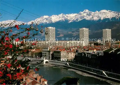 AK / Ansichtskarte Grenoble_38 Quais de l Isere Chaine de Belledonne Telepherique de la Bastille Alpes 