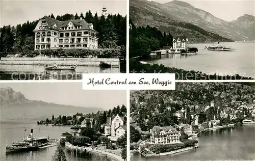 AK / Ansichtskarte Weggis_Vierwaldstaettersee Hotel Central Seepartien Fliegeraufnahme Weggis_Vierwaldstaettersee