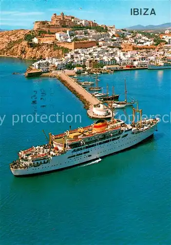 AK / Ansichtskarte Ibiza_Islas_Baleares Entrada al Puerto Castillo y Vila Vella Fliegeraufnahme Ibiza_Islas_Baleares