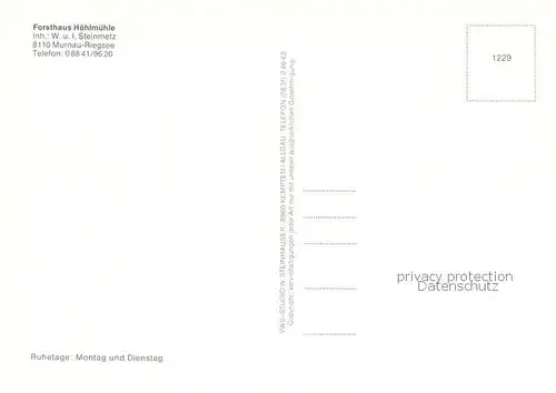 AK / Ansichtskarte Riegsee Forsthaus Hoehlmuehle Gaststaette Riegsee
