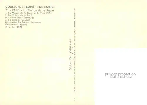 AK / Ansichtskarte Paris_75 Maison de la Radio et la Tour Eiffel vue aerienne Salle de Concert 