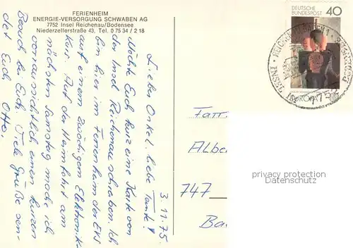 AK / Ansichtskarte Reichenau_Bodensee Ferienheim Energie Versorgung Schwaben AG Aussenansicht Reichenau Bodensee