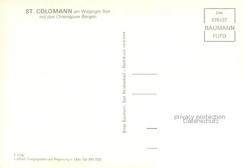 AK / Ansichtskarte St_Colomann Fliegeraufnahme Waginger See m. d. Chiemgauer Bergen St_Colomann