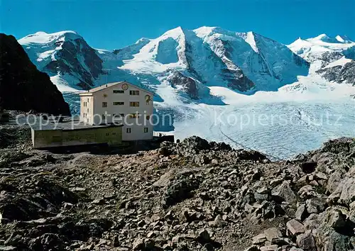 AK / Ansichtskarte Diavolezza Huette Aussenansicht m. Piz palue u. Bellavista Diavolezza