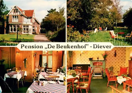 AK / Ansichtskarte Diever Pension De Beukenhof Gastraum Kaminzimmer Garten Diever