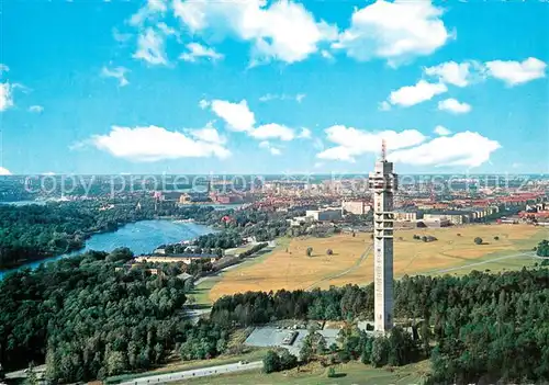 AK / Ansichtskarte Stockholm Air view of the Koknos Tower and the city Stockholm