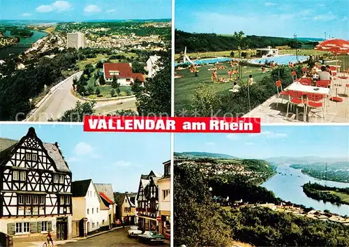 AK / Ansichtskarte Vallendar Fliegeraufnahme Schwimmbad Fachwerkhaeuser Rhein Panorama Vallendar
