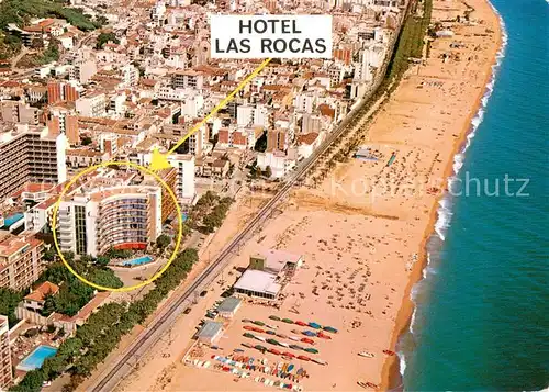 AK / Ansichtskarte Calella_de_Mar_ES Hotel Las Rocas Strand Fliegeraufnahme 