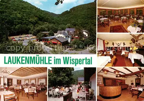 AK / Ansichtskarte Lorch_Rheingau Cafe Restaurant Laukenmuehle im Wispertal Gastraeume Terrasse Lorch Rheingau