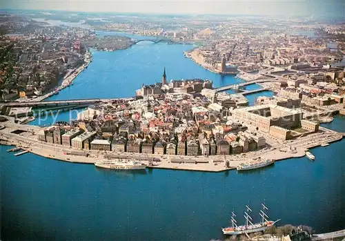 AK / Ansichtskarte Stockholm Aerial view of Old Town Royal Palace and Town Hall Stockholm