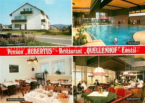 AK / Ansichtskarte Sand_Emstal Pension Hubertus Restaurant Quellenhof Thermalbad Sand_Emstal