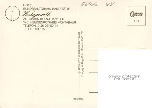 AK / Ansichtskarte Heiligenroth Hotel Bundesautobahn Raststaette Heiligenroth