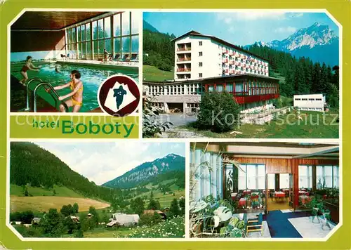 AK / Ansichtskarte Mala_Fatra Kryta plavaren Hotel Boboty vpravo Diery Vstupna hala hotela Mala_Fatra